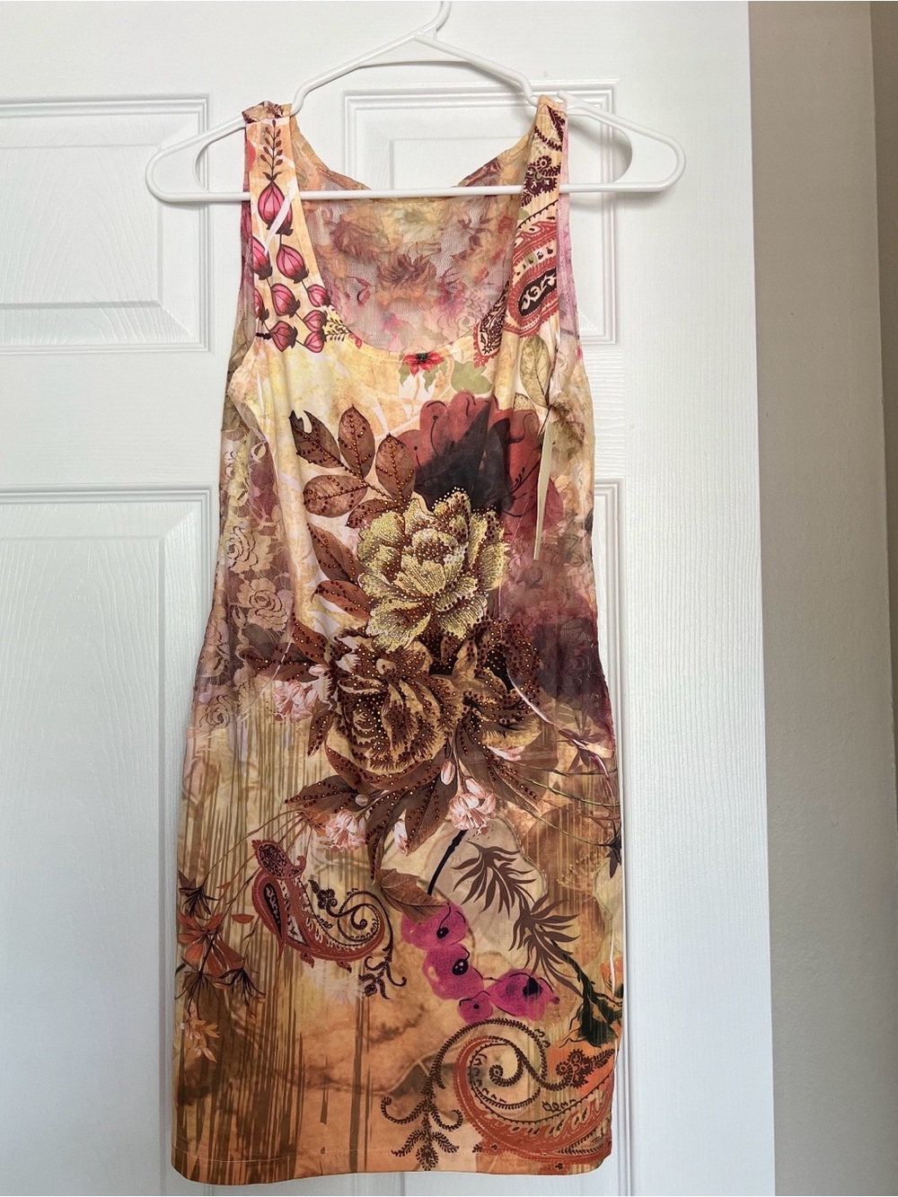 Vintage Bodycon Dress - Pink & Brown
